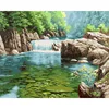Oil diy paint by numbers canvas painting with natural scenery clear river green trees and rock mountains