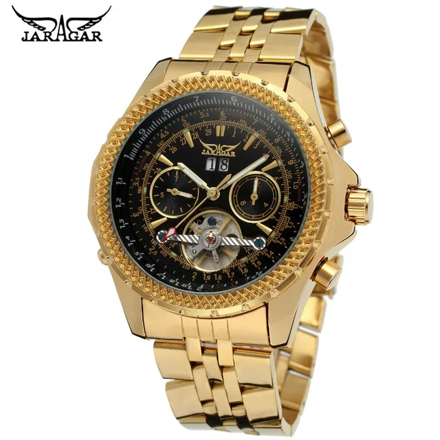 

JARAGAR Gold Men Luxury Brand Watch Stainless Steel Tourbillion Automatic Mechanical Wristwatches Winner Relogio Releges, 6 colors