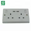 Double UK 13 Amp 3 Pin Plugs Plus Twin USB Charging Ports and 2 Switch