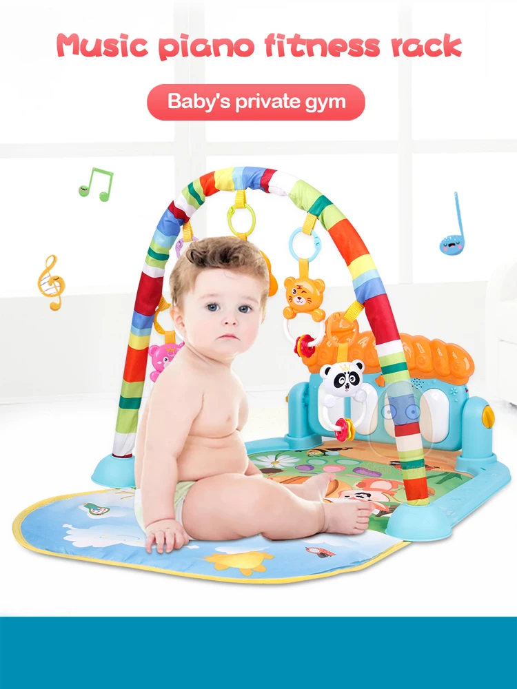 Kick & Play Infant Crawling Game Pad Tummy Time Fitness Rack Shower Toys with Extra-Soft Mat Play Mat Activity Gym for Baby Multicolour Hanging Toys Piano Music Pedal 