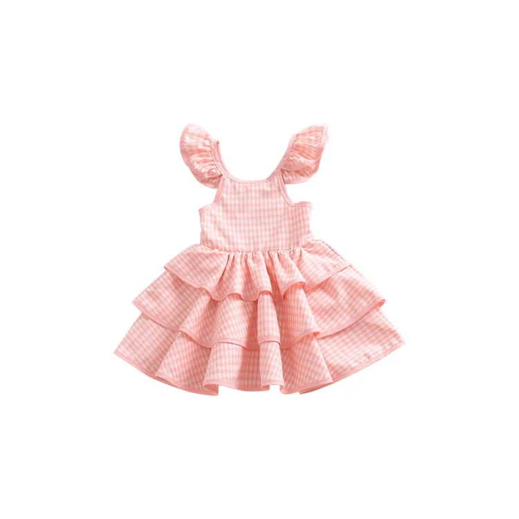 

1-5 Years Flutter Baby Dress Smocked Girls Princess Ruffle Dresses Square Lattice M8071004