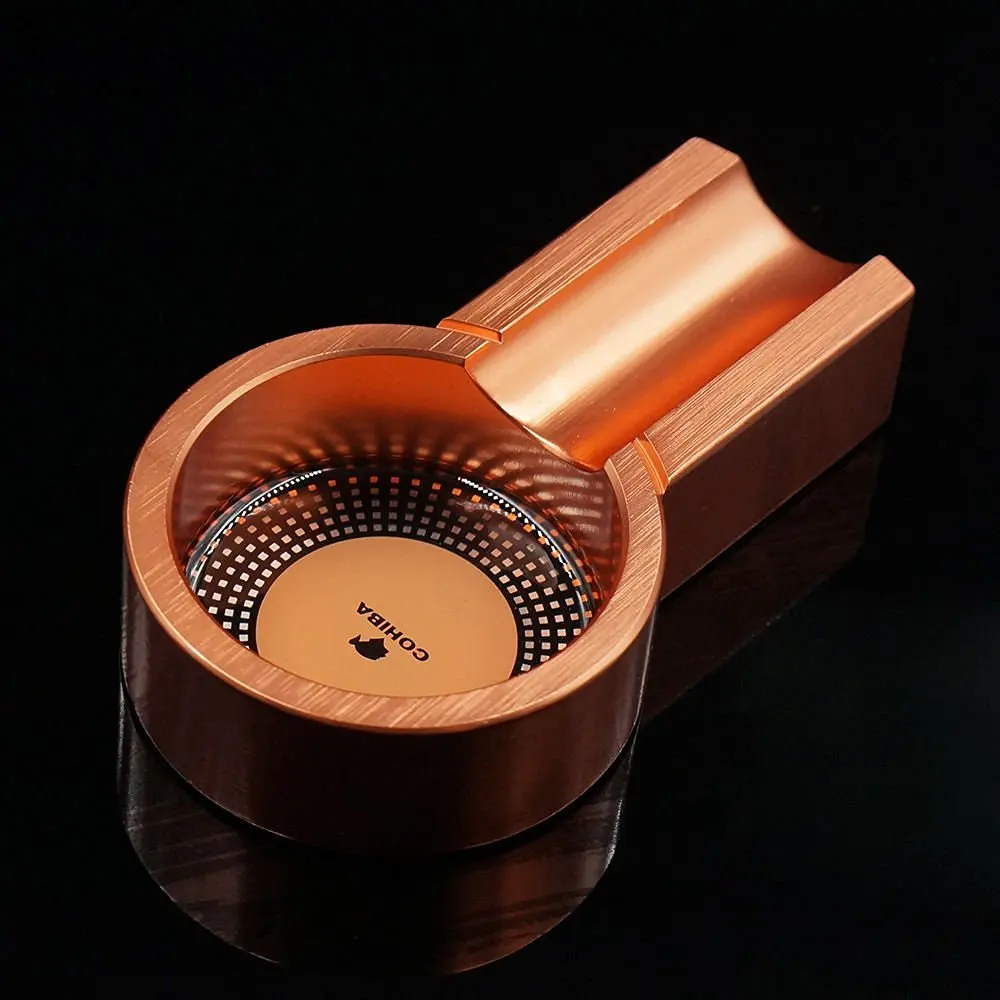 Cohiba Alloy Metal Small Size Cigar Ashtray Showing Stand Holder Rose Golden