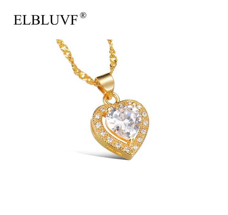 

ELBLUVF Free Shipping Copper Alloy Heart Shape Necklace And Heart Zircon Earrings For Women, Gold