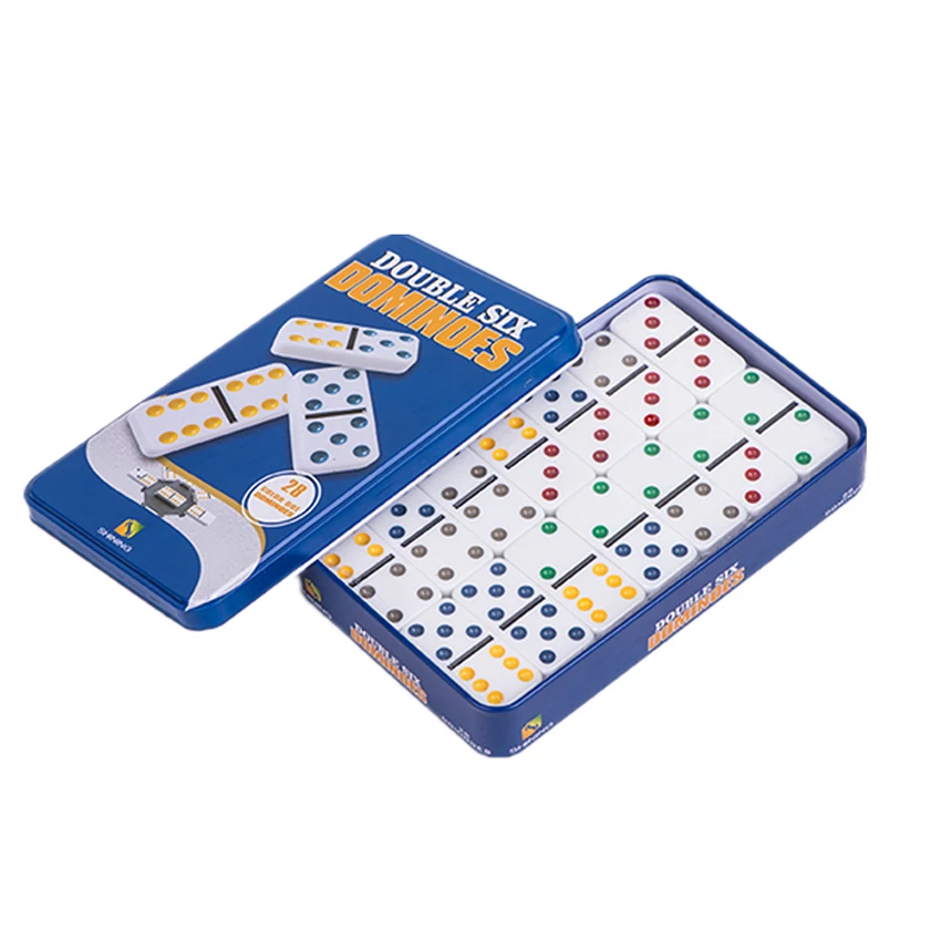 

YUANHE Double 6 color Dot Dominoes with tin box custom colored dominoes, Colors