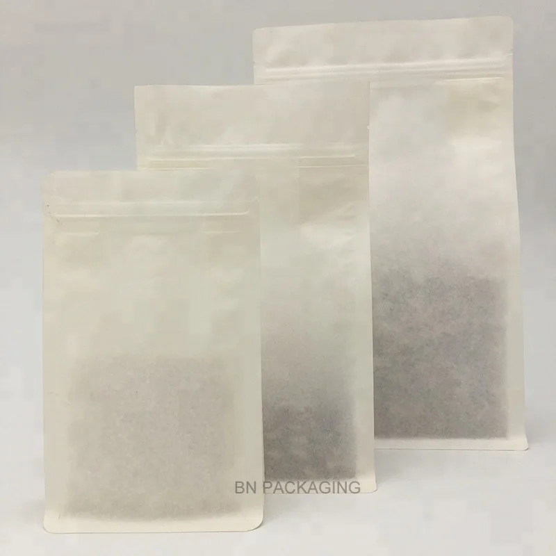 Customized Zip Lock White Kraft Flat Bottom Paper Food Tea Packaging