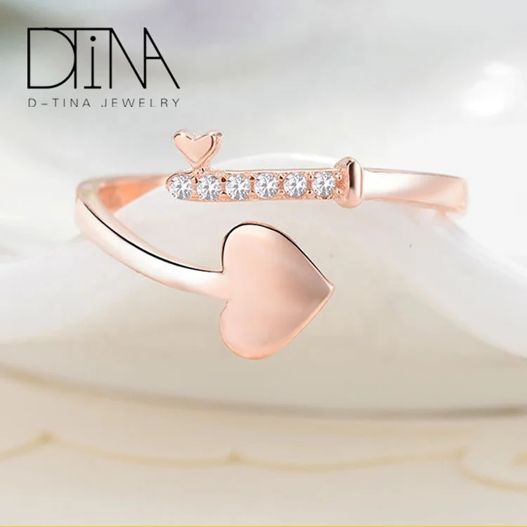 
DTINA 925 Sterling Silver Ring Jewelry Love Heart Shaped Open Ring Wedding Ring 
