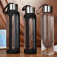 

Five star best price 1L borosilicate glass water bottle with black silicone