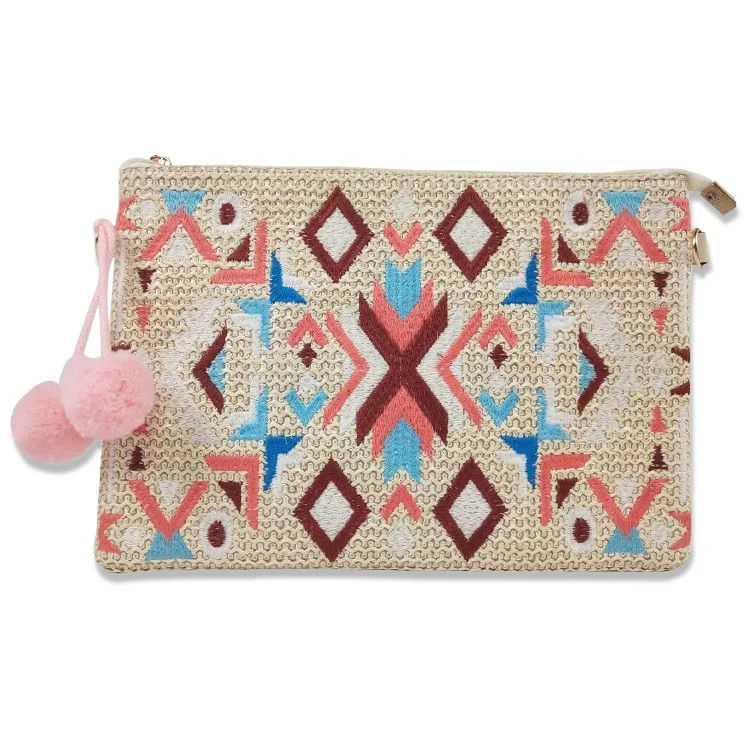 Wholesale Summer Straw Clutch Bag Zipper Straw Shoulder Beach Wove Bag