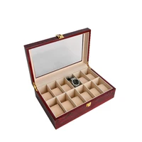 

Elegant wood red painting large capacity display window 12 slots luxury watch box wooden packaging storage case for watch