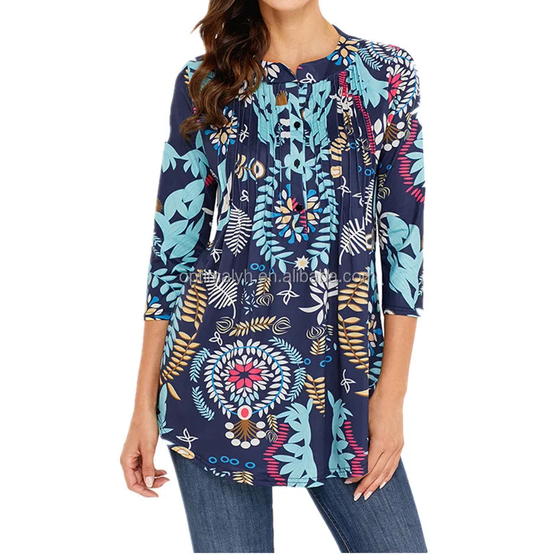 Spring Autumn Women Casual Blouse Hotsale Lady Floral Dots Printing Shirt Wholesale Women Clothing