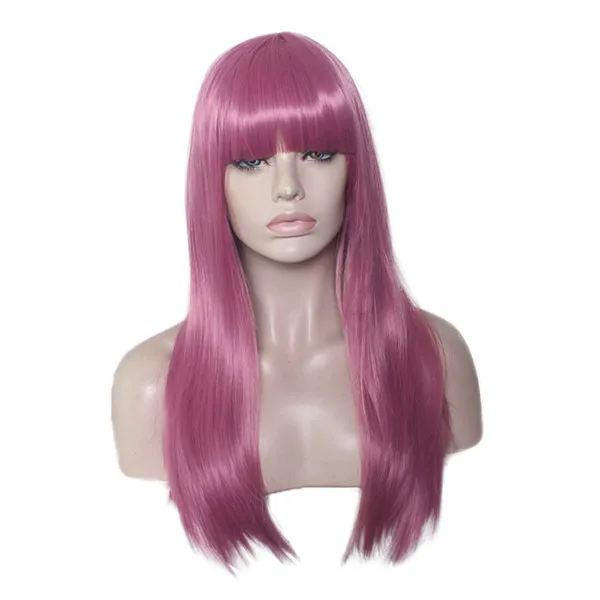 Cheap Pink Long 26 Inch Straight Hair Wig Neat Front Hair Button Net Cap,Professional Heat
