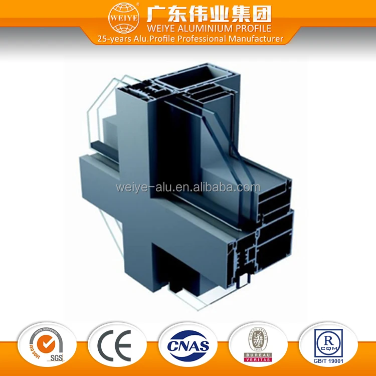 
China factory aluminium profile to make characteristic hook type curtain wall with single glass 