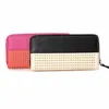 Fashion Design Splicing Litchi Leather Rivet Card Wallet PU Zipper Puller Coin Purse