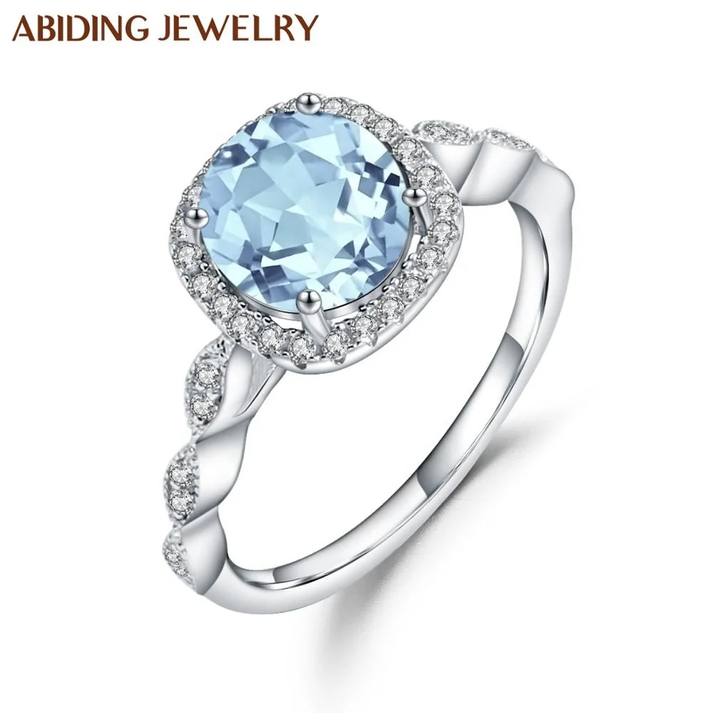 

Abiding Natural Sky Blue Topaz Romantic Wedding Rings Women Fashion Promise Wave Ring Sterling Silver Lady Jewelry