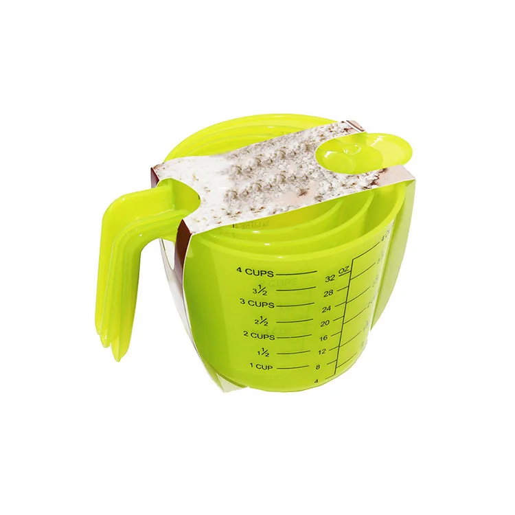 2018 Amazon Hot Sale New Product Plastic  Baking Gadget Measuring Cups 3 Set Double  Scale Cup Measuring Spoon Kitchen Tool