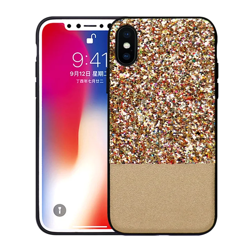 Luxury Bling Glitter Sequin PU TPU PC Smart Phone Case For iPhone X