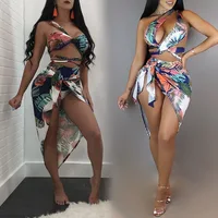 

Women's Printed 3 Pieces High Waist Bikini with Maxi Swimsuit Cover up