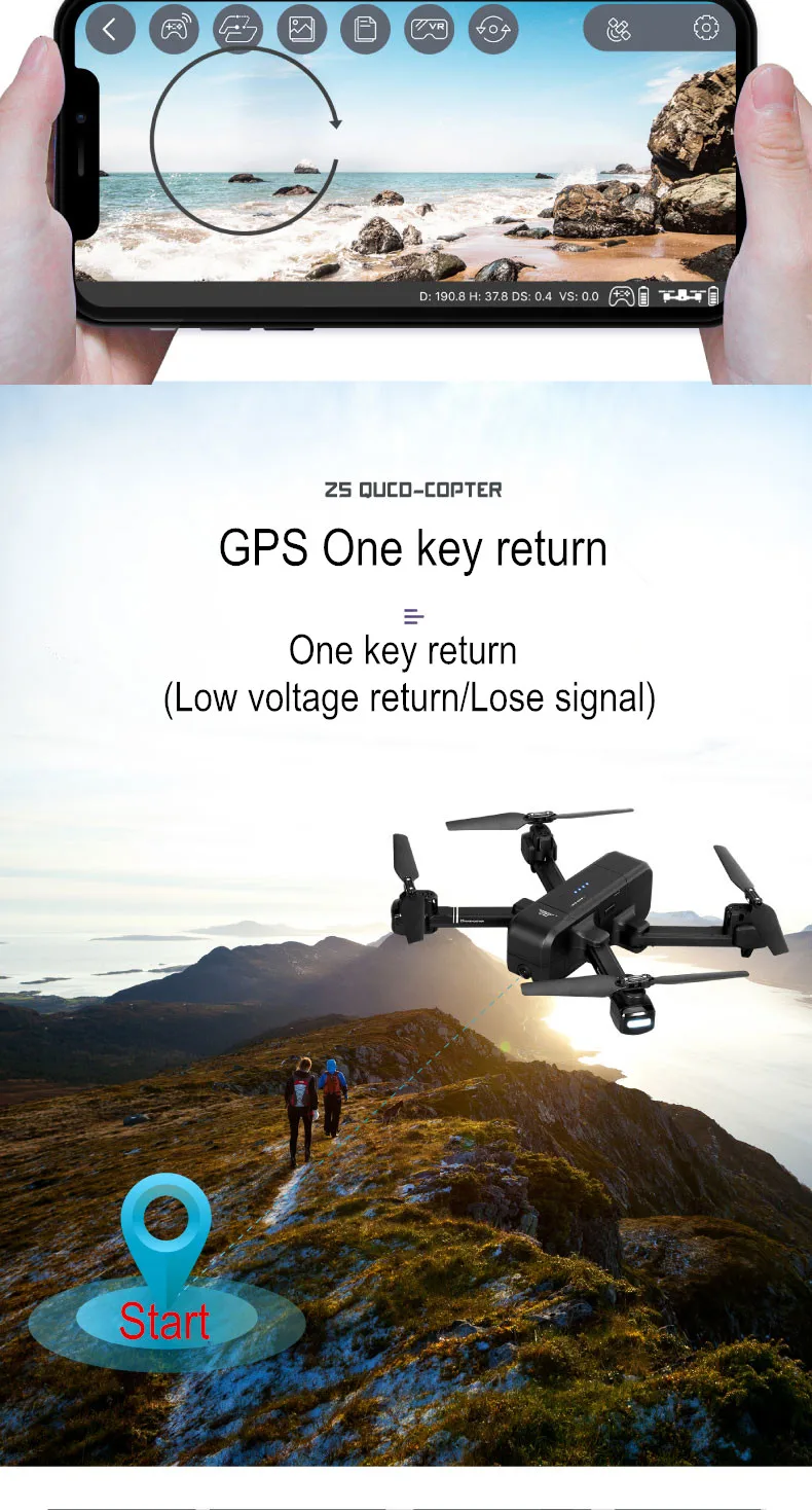 SJRC Z5 Drone with Camera 1080P GPS Drone 2.4G/5G Wifi FPV Altitude Hold Quadrocopter Follow Me RC Quadcopter vs XS812