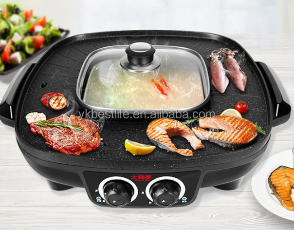 
Square electric griddle with hot pot 
