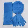 Kids fashion winter hat scarf and glove set children hollow out style warm set with ribbon decoration