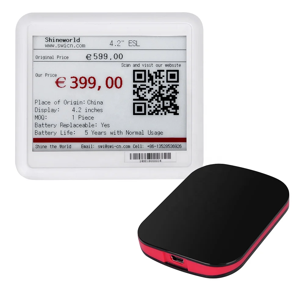 

2019 newest bluetooth 5.0 4.2inch E-ink Epaper Digital Tag 2/3 color Electronic Shelf Label retail store price tag, Black;white;red