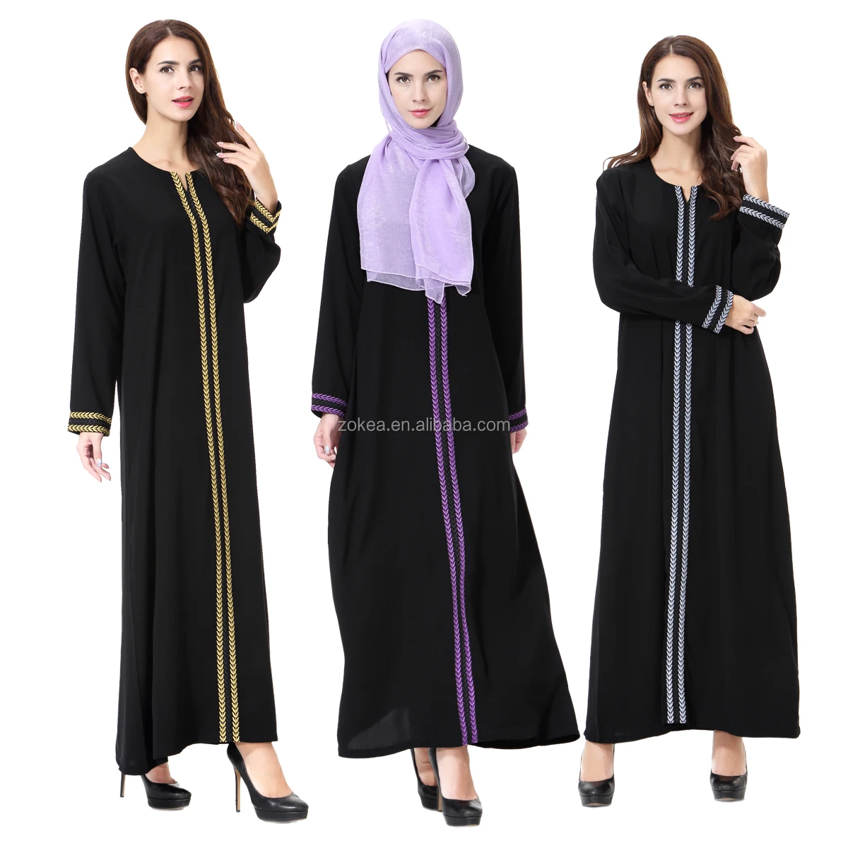 

Stock 3 colors muslim dress abaya for islamic women, Gold;purple;gray