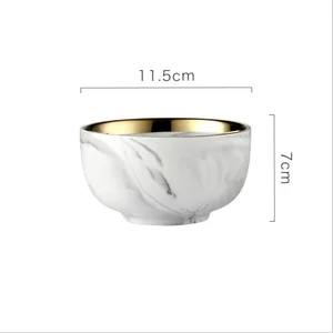Image of Gold Rim Marble Pattern 4.5 inch Ceramic Dinner Bowl