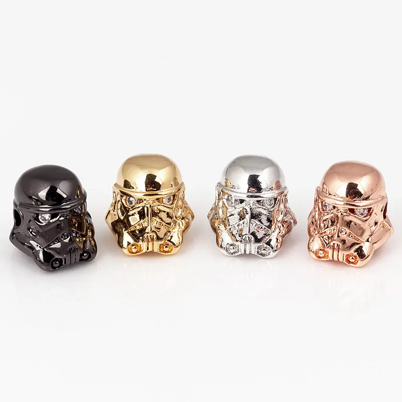 

PandaHall Brass Micro Pave Cubic Zirconia Beads Stormtrooper Helmet Beads Mixed Color 11x10x12mm Hole 2mm