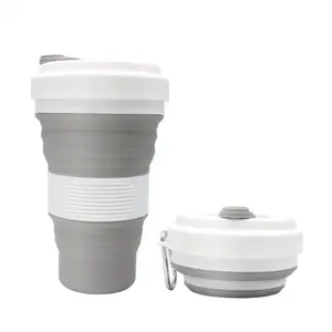 Image of wholesale new eco custom logo reusable leak proof Portable cup travel folding large coffee mug 550ml