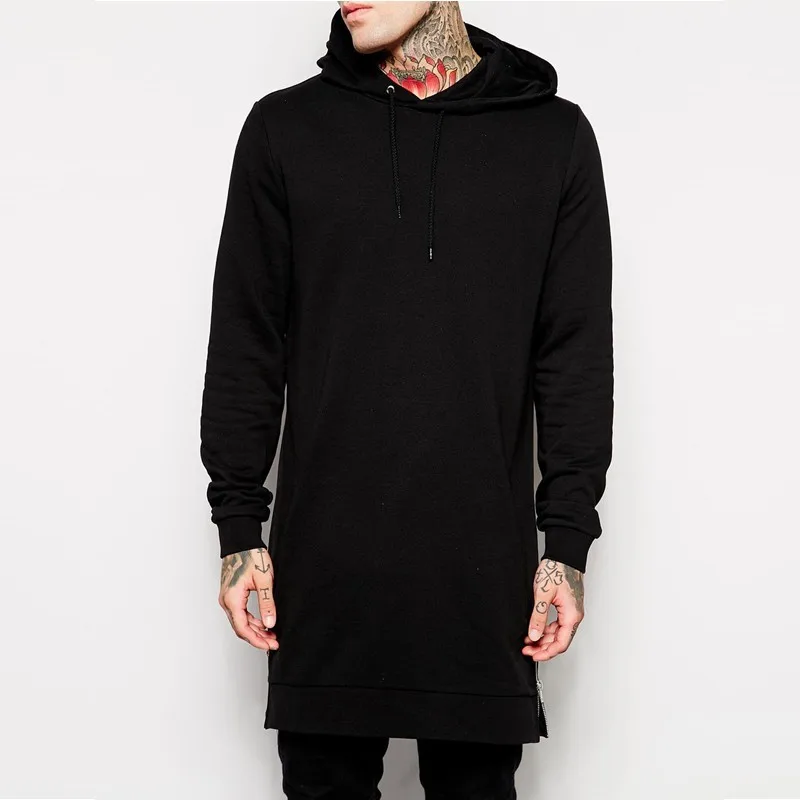 New Arrival Fashion Men's Long Black Hoodies Sweatshirts Fleece With ...