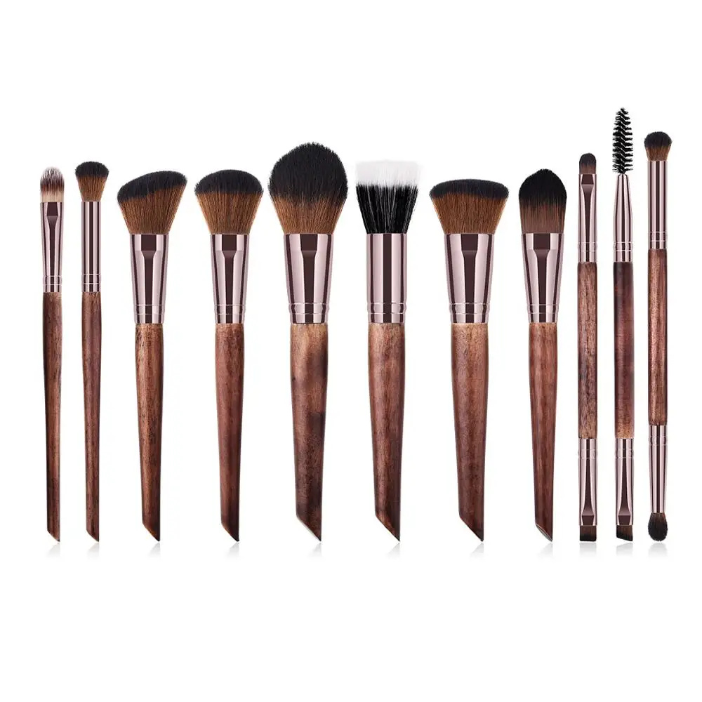 

11pcs Coffee Makeup Brushes Premium Makeup Brush Set Professional Luxury Wood Handle Powder Blending Brush Cosmetics Tools, Show in picture