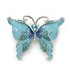 Sky Blue Enamel Crystal Butterfly Brooch In Rhodium Plating - 50mm