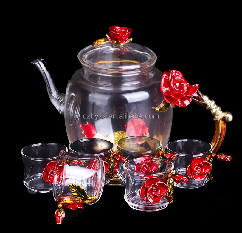Heat Resistant Borosilicate Enamel Glass Tea Cup Set With Gift Box For