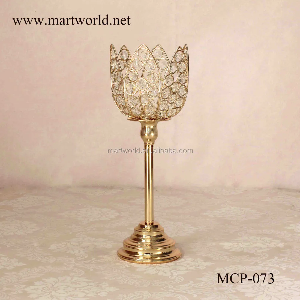220 New Crystal Champagne Gold Lotus Crystal Candle Holder