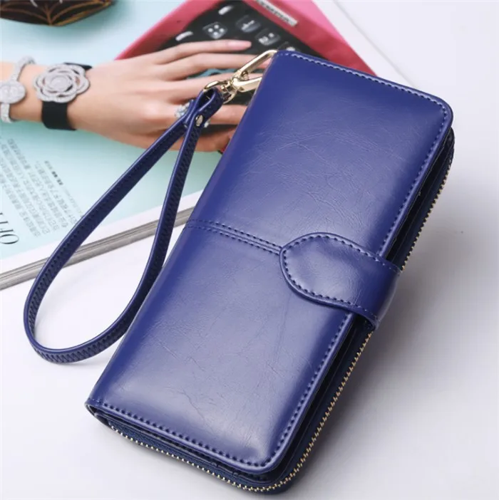 aliexpress fashion long design wax leather wristlet clutch purse women wallet