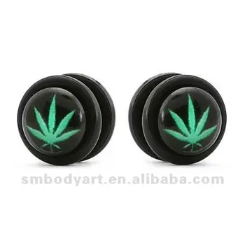 Light Green Weed Pot Leaf Magnetic Plug Fake Garge Light Green Weed Pot Leaf Magnetic Plug Fake Garge Earrings Tunnel Cheater Body Jewelry