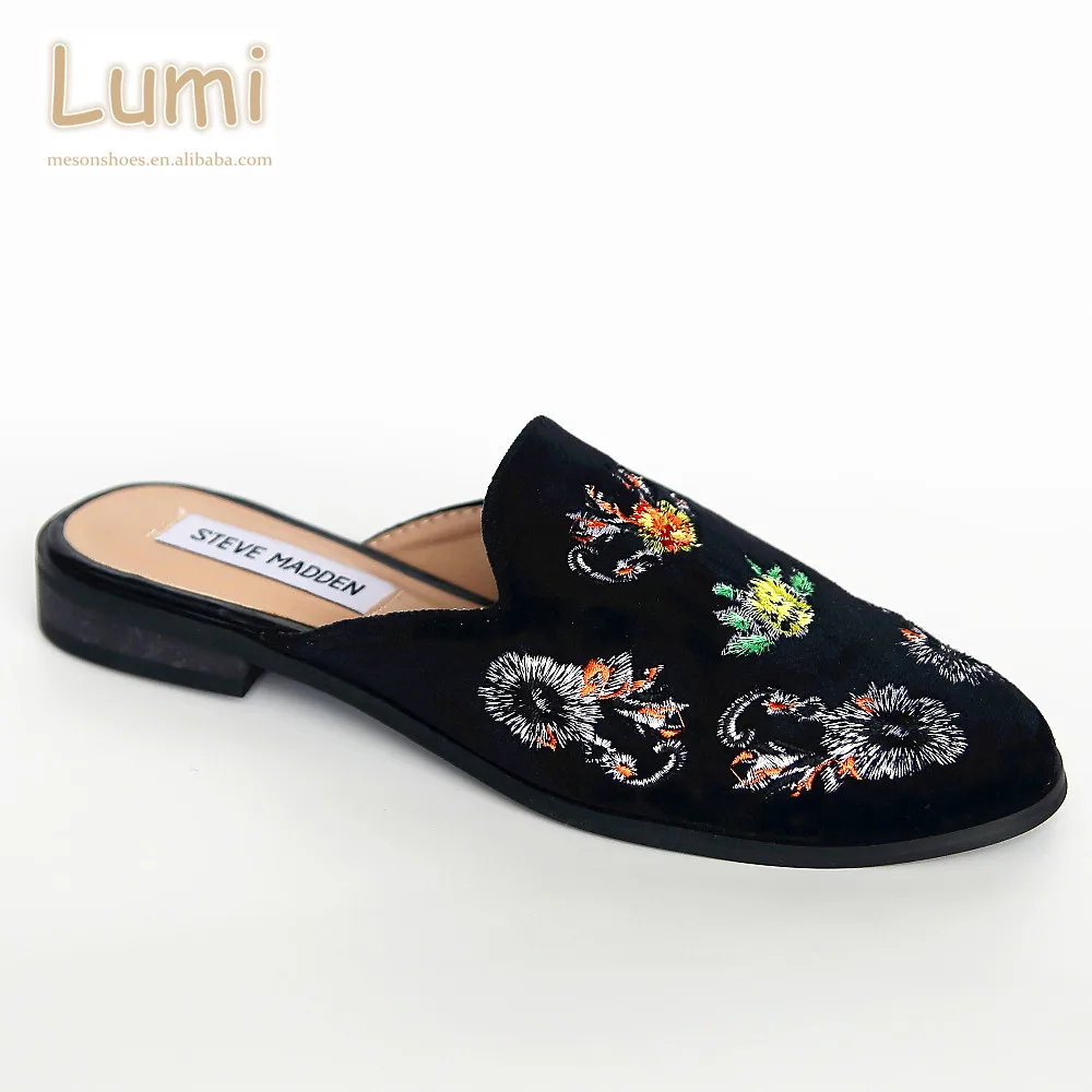 embroidered flat mules