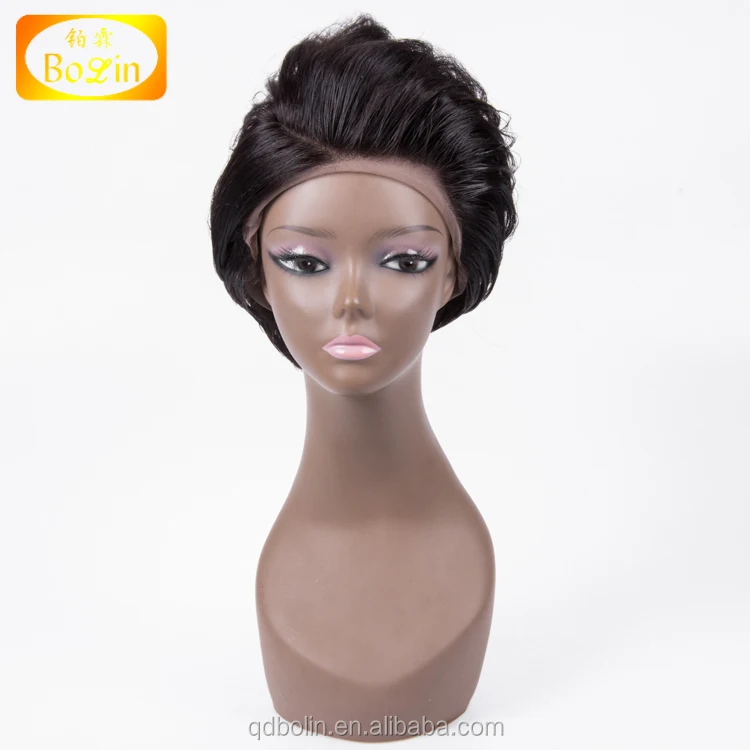 

Indian human hair short hair style cheap price natural color lace front wig for women or men