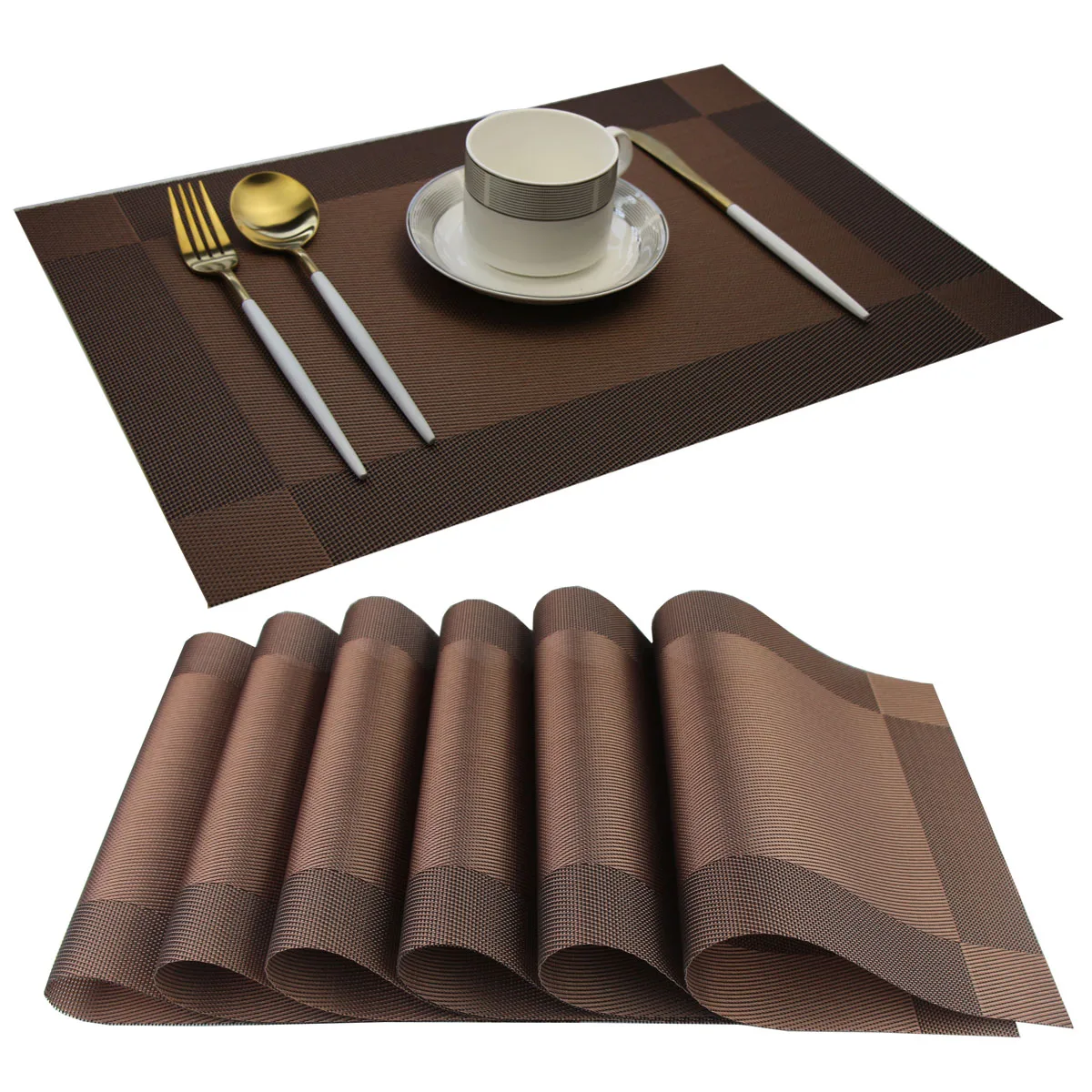 Luxury Placemats Gold Sliver Brown Color Place Mat Plastic Vinyl Woven ...