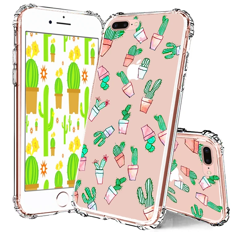 

HOCAYU Cactus Cute Women Girl Clear Slim Soft Phone Case For Iphone 6Plus 7Plus 6 7 8 Plus 6S