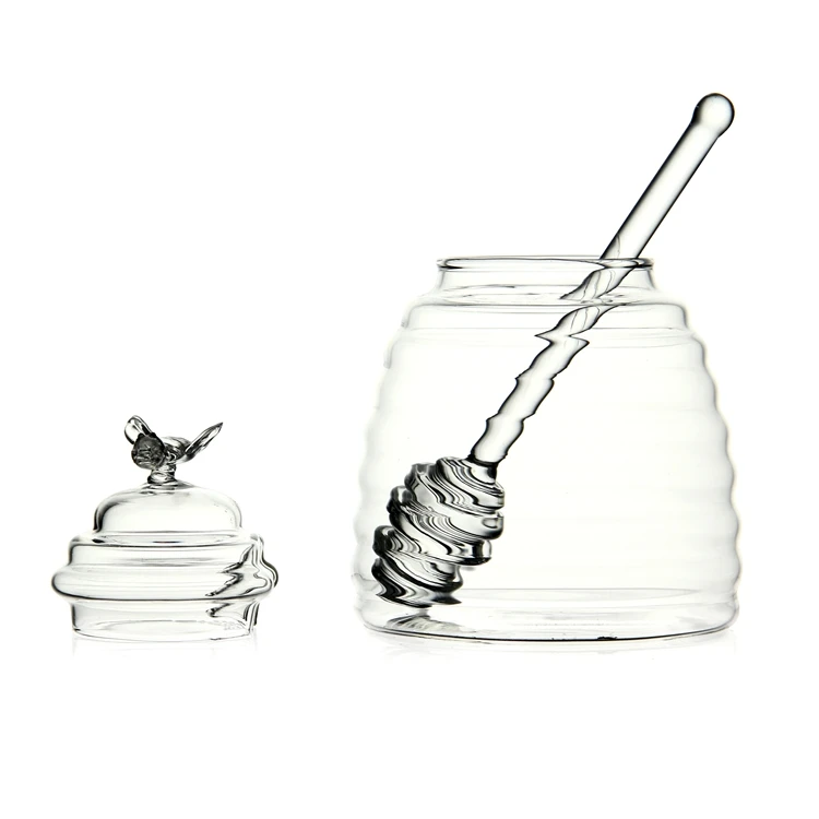 Fancy 380ml Borosilicate Glass Honey Jar With Bee Wood Dispenser Buy