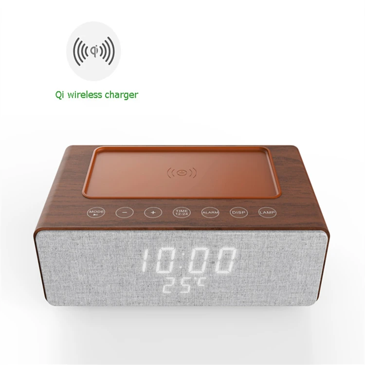 

Fast Wireless Charging LED Clock Blue tooth Speaker 4.2 Wireless Charger, Brown