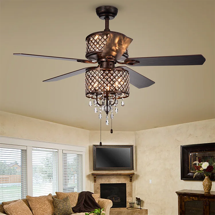
Cheap New Household Small Mini Decorative Modern Crystal Ceiling Fan With Light 