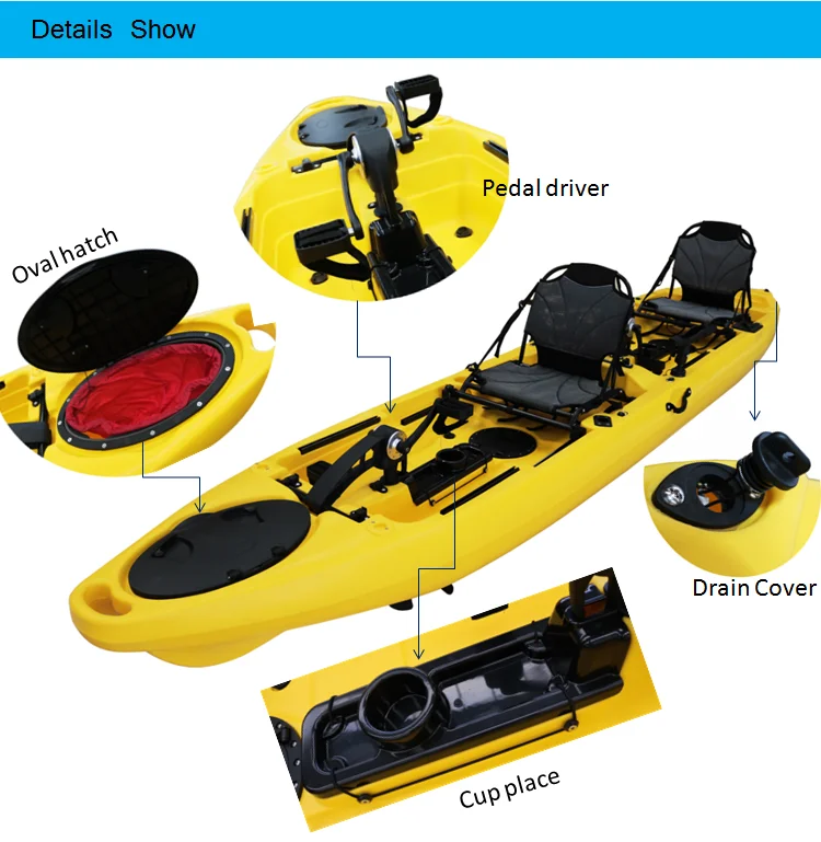 15.7' Tandem 2 Person Kayak Pedal Drive Fishing Kayak Leisure Canoe