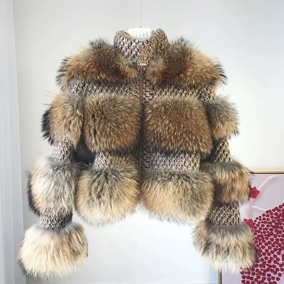 

New Fashionable Style Real Raccoon Fur Coat Lady's Real Fur Jacket Wholesale, Customized color