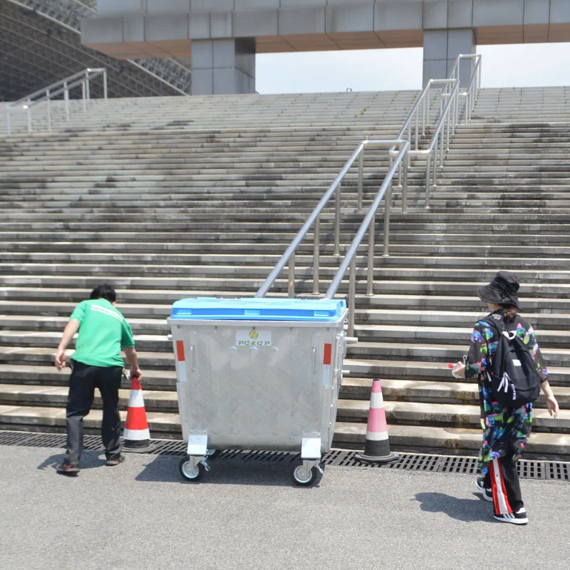 Special Price 1.1 M3 Outdoor Street Mobile Trolley Metal  Galvanized Steel  Rubbish Bin Container For Residual Waste/