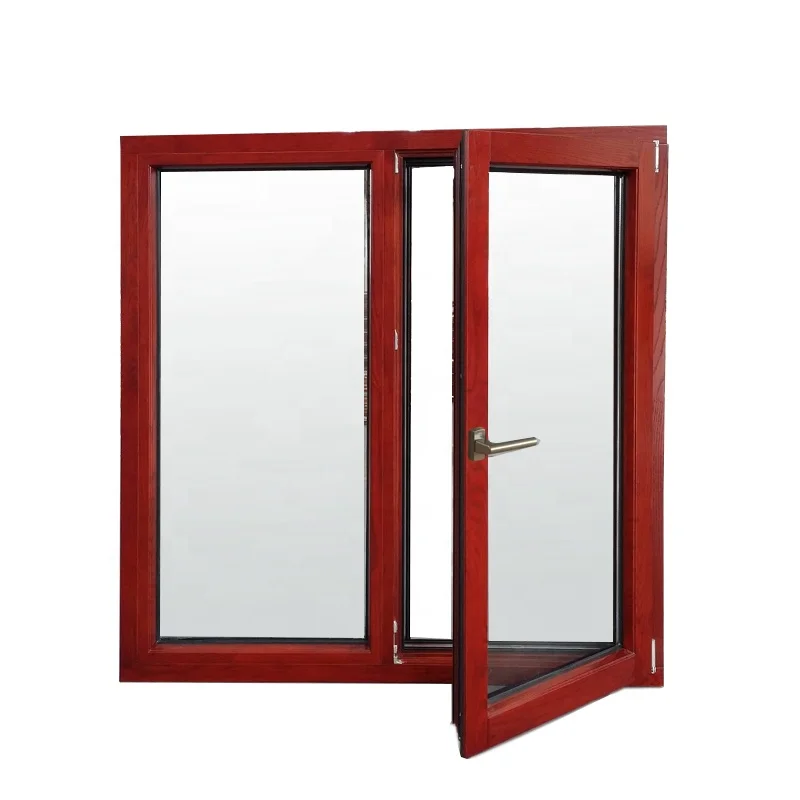 מחיר מכירת מפעל prehung windows חלון עם פנים אלון אדום עץ חיפוי אלומיניום הפסקת תרמית
