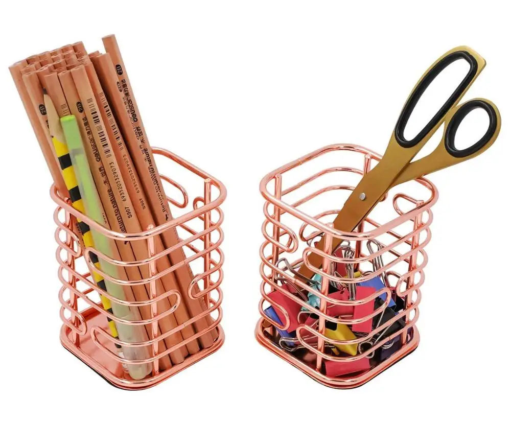 Wideny Custom Office Stationery New Design Desk Desktop Gold Round Metal Wire Pen Pencil Holder
