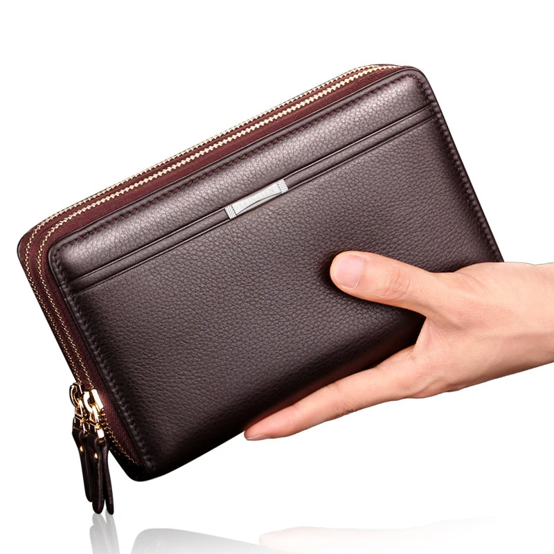 

Men wallets coin pocket long zipper coin purse for men clutch business Male Wallet leinasen Double zipper Vintage Large Wallets, 2 color for choice