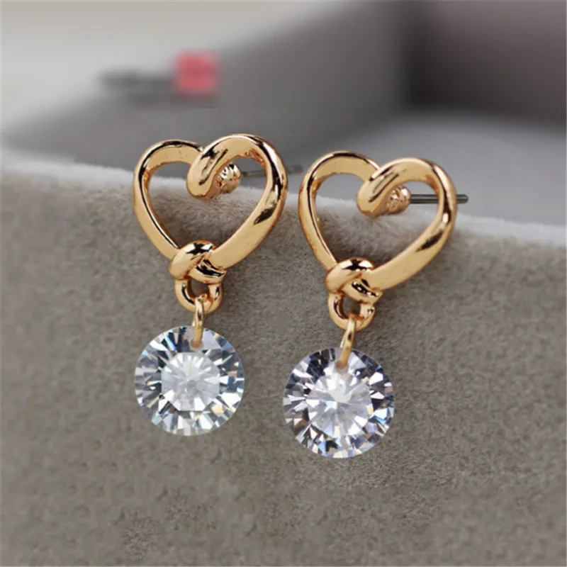

Fashion dubai gold heart shaped earring crystal beaded pendant stud earrings